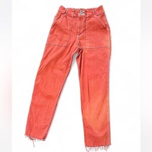 Hollister High Rise Utility Carpenter Jeans Red Orange Raw Hem 7R / W27